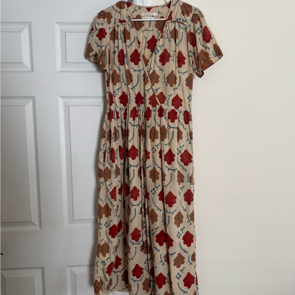 Christy Dawn Red and Tan Floral Midi Dress